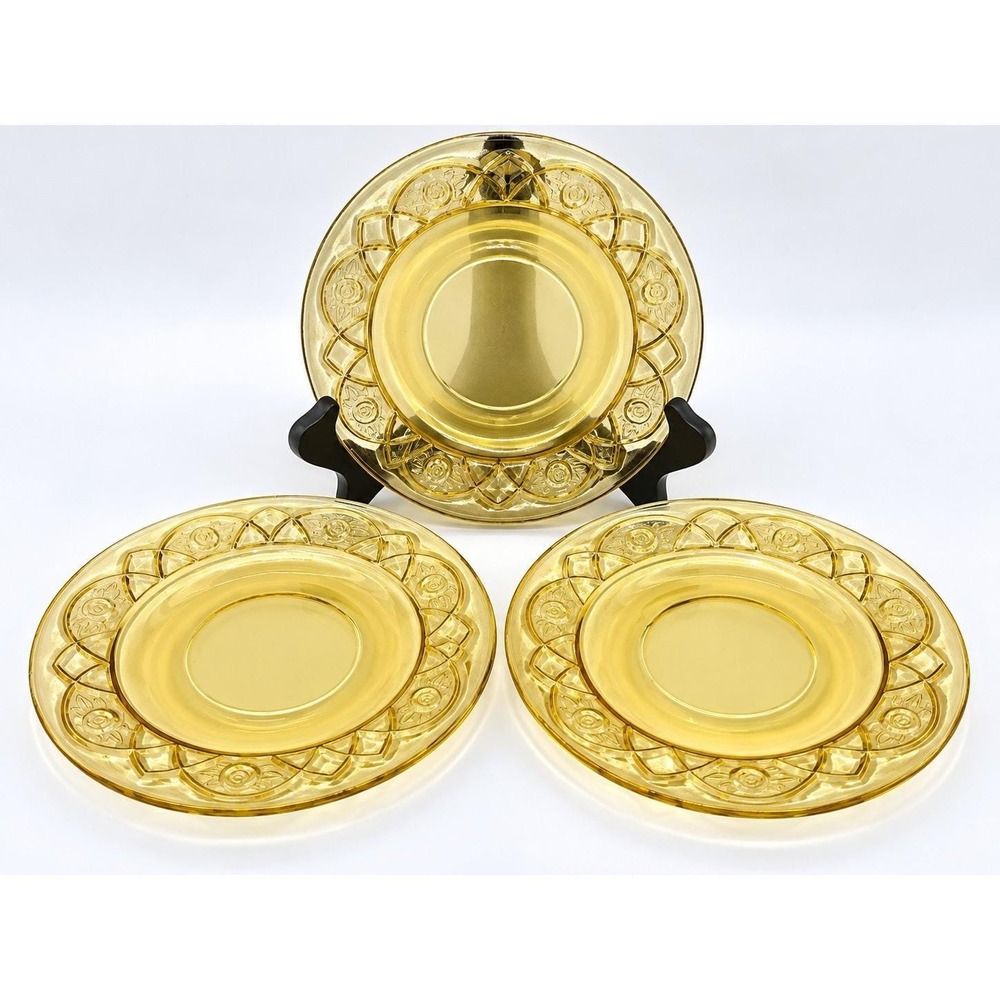 Federal Glass Rosemary Dutch Rose Yellow Depression Glass 5.5" Plates Set of 3